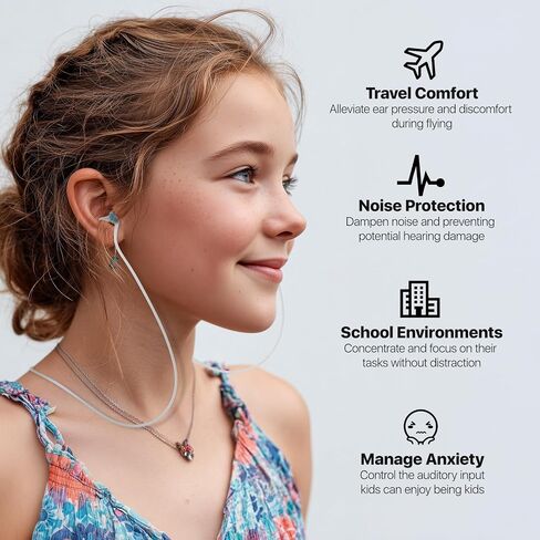 Kids Ear Plugs (6-12 yrs), Travel Earplugs for Flying - Ear Protection for Airplane, Noise Sensitivity, Focus, Loud Events, Study, Play, Hearing Protection in Saudi Arabia