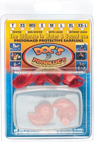 Doc’s Proplugs Combo Pack – Youth (Ages 6–17) – Vented – RED – Includes Case | 4 Sizes in One Pack | Reusable Earplugs for Surfing, Swimming, Diving & More | Blocks Water & Noise | Made in USA in Kuwait