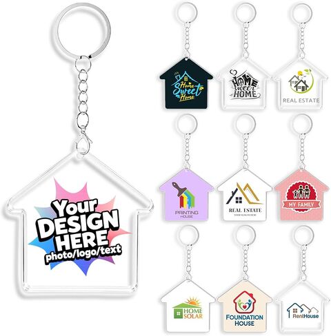 Custom Home Keychains Bulk,Pack of 20-300 Acrylic House Keychain with Your Personalized Logo/Text/Photo,New Home Key Chains Gift for Realtor,Real Estate,Branding,Housewarming in Saudi Arabia