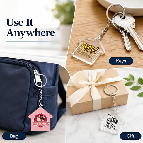 Custom Home Keychains Bulk,Pack of 20-300 Acrylic House Keychain with Your Personalized Logo/Text/Photo,New Home Key Chains Gift for Realtor,Real Estate,Branding,Housewarming in Saudi Arabia