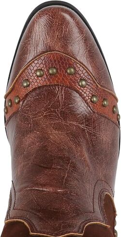 Agodor Brown Cowboy Boots For Women Cowgirl Ladies Mid Calf Boots with Classic Studded, Pointed Toe Chunky Heel Pull On Fashion Dress Wedding Western Booties US7.5 in Kuwait