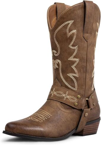 SheSole Cowboy Boots for Women Western Cowgirl Boots Mid Wide Calf Fashion Pointed Toe Harness Boots with Embroidery Chunky Heel in Kuwait