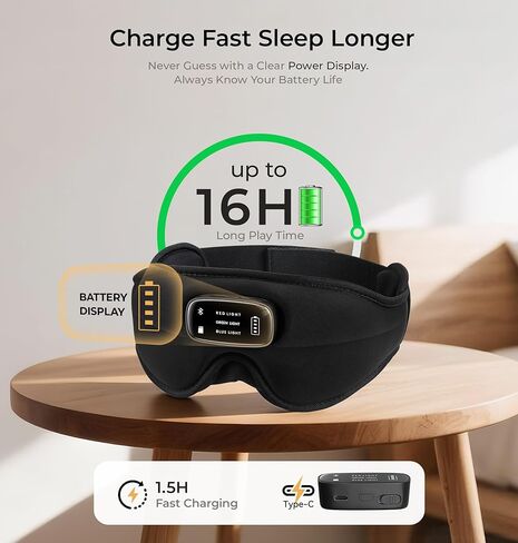 LC-dolida Pro Bluetooth Sleep Mask with White Noise & 3-Colored Lights, Upgraded Chip for Pure Sound, 3D Zero-Pressure Design for Side Sleeping, Total Blackout & Soft Contour, Black in Saudi Arabia