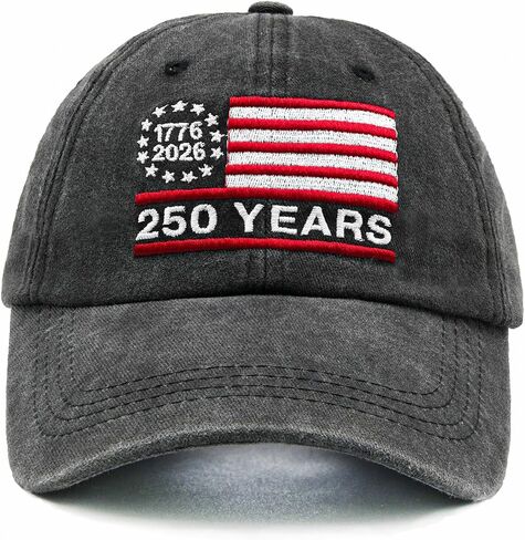 250th Anniversary USA Patriotic Hat, Adjustable Embroidered American Flag Baseball Cap for Men Women, Black in Saudi Arabia