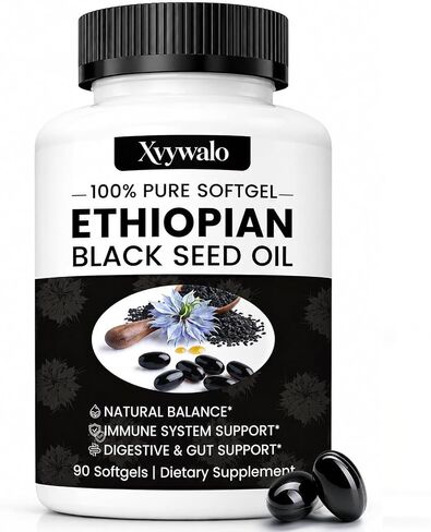 Purely Nutrient Ethiopian Black Seed Oil Capsules, Organic Cold Pressed Black Cumin Seed Oil with 4.64% Thymoquinone, Immune & Digestive Support, Non-GMO, Gluten-Free, 90 Count in Kuwait