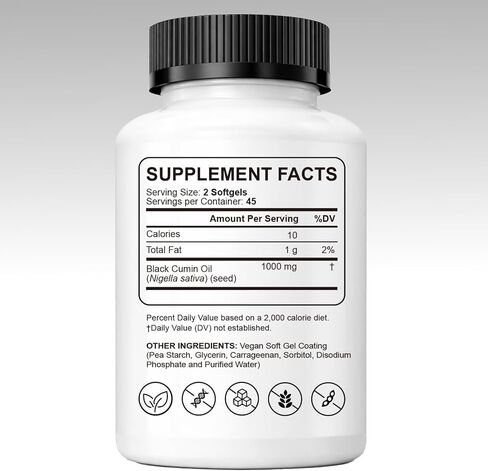 Purely Nutrient Ethiopian Black Seed Oil Capsules, Organic Cold Pressed Black Cumin Seed Oil with 4.64% Thymoquinone, Immune & Digestive Support, Non-GMO, Gluten-Free, 90 Count in Kuwait