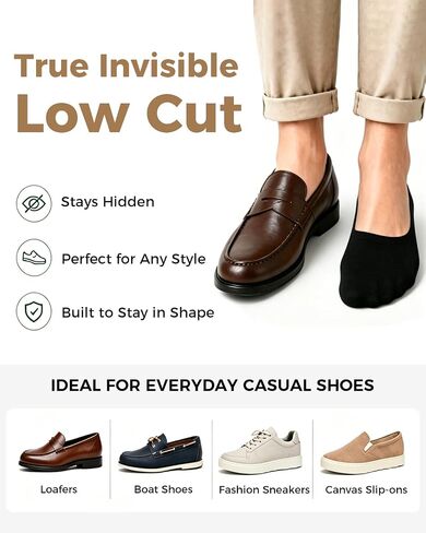 Caudblor Men's No Show Socks, 95% Combed Cotton, Invisible Low Cut Socks for Loafers, Non-Slip Grip Reinforced Toe, 6 Pairs in Saudi Arabia