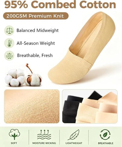 Caudblor Men's No Show Socks, 95% Combed Cotton, Invisible Low Cut Socks for Loafers, Non-Slip Grip Reinforced Toe, 6 Pairs in Saudi Arabia