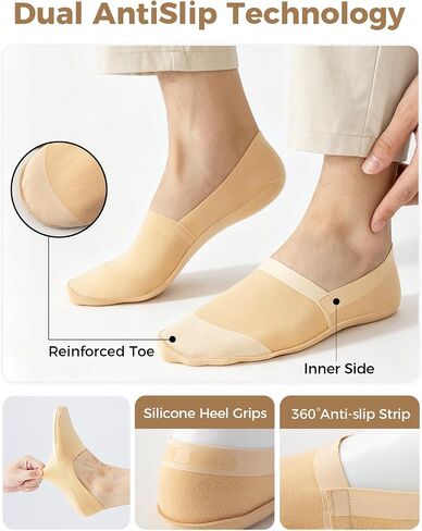 Caudblor Men's No Show Socks, 95% Combed Cotton, Invisible Low Cut Socks for Loafers, Non-Slip Grip Reinforced Toe, 6 Pairs in Saudi Arabia