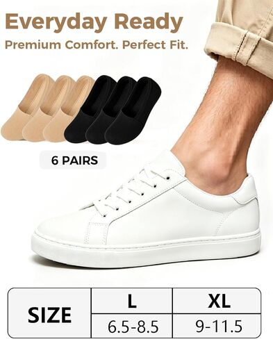 Caudblor Men's No Show Socks, 95% Combed Cotton, Invisible Low Cut Socks for Loafers, Non-Slip Grip Reinforced Toe, 6 Pairs in Saudi Arabia