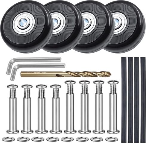 4 Sets Luggage Wheels Replacement Kit - Compatible with Samsonite and Other Inline Skate & Swivel Caster Wheel Suitcase 50mm, Silent Inline wheels Repair Parts with Bearings & Wrench in Saudi Arabia
