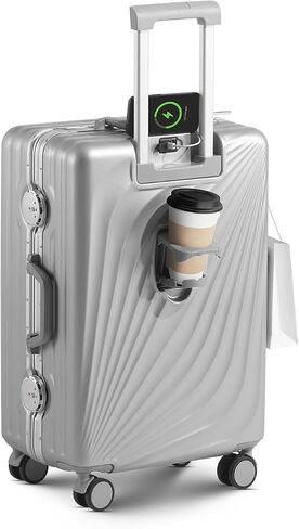 Carry On Luggage, Aluminum Frame Zipperless Suitcase, Silver, 20 in | Airline Approved, Hardside, TSA Lock, 360°Spinner Wheels, PC, Wet and Dry Separation Pocket, Cup and Phone Holder, Side Hook in Saudi Arabia