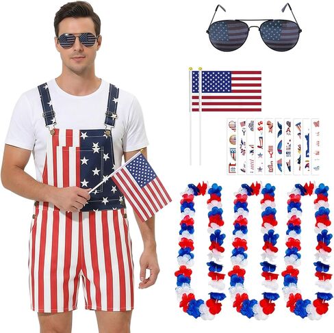 American Flag Overalls for Men and Women, 4th of July Denim Overalls Couple Adjustable Straps Jumpsuit in Saudi Arabia