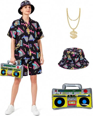 80s 90s Outfit for Women Men Boys 80's Costume Hip Hop Costume Disco Retro Theme Party Outfit Hawaiian Vintage in Saudi Arabia
