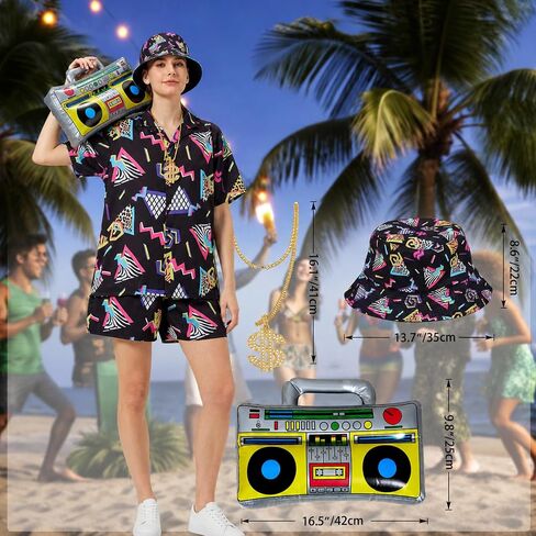 80s 90s Outfit for Women Men Boys 80's Costume Hip Hop Costume Disco Retro Theme Party Outfit Hawaiian Vintage in Saudi Arabia