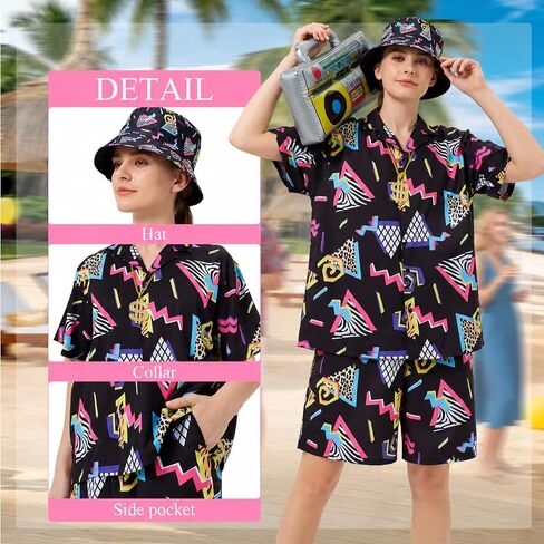 80s 90s Outfit for Women Men Boys 80's Costume Hip Hop Costume Disco Retro Theme Party Outfit Hawaiian Vintage in Saudi Arabia