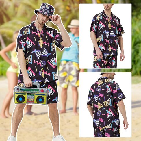 80s 90s Outfit for Women Men Boys 80's Costume Hip Hop Costume Disco Retro Theme Party Outfit Hawaiian Vintage in Saudi Arabia