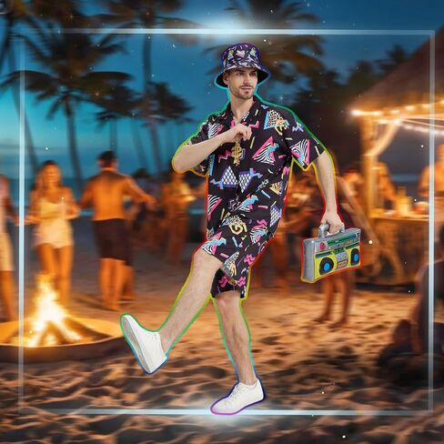 80s 90s Outfit for Women Men Boys 80's Costume Hip Hop Costume Disco Retro Theme Party Outfit Hawaiian Vintage in Saudi Arabia