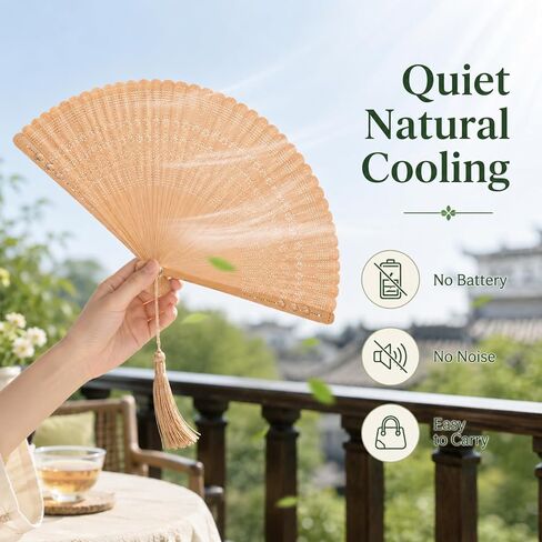 jojofuny Bamboo Hand Fan Foldable, 12.5 Inch Vintage Chinese Folding Style with Tassel, Portable Wooden Handheld Accessory, Summer Wedding Party Dance Church Decor, Brown in Kuwait