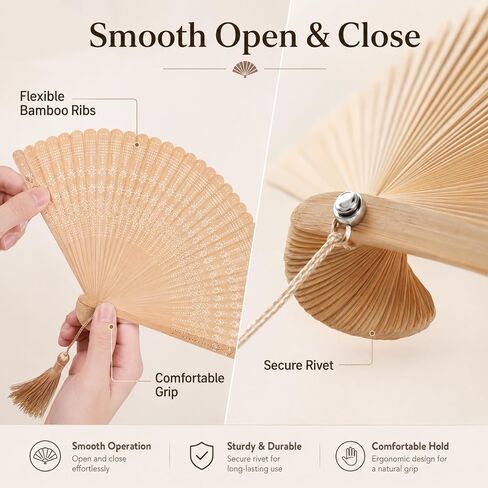 jojofuny Bamboo Hand Fan Foldable, 12.5 Inch Vintage Chinese Folding Style with Tassel, Portable Wooden Handheld Accessory, Summer Wedding Party Dance Church Decor, Brown in Kuwait