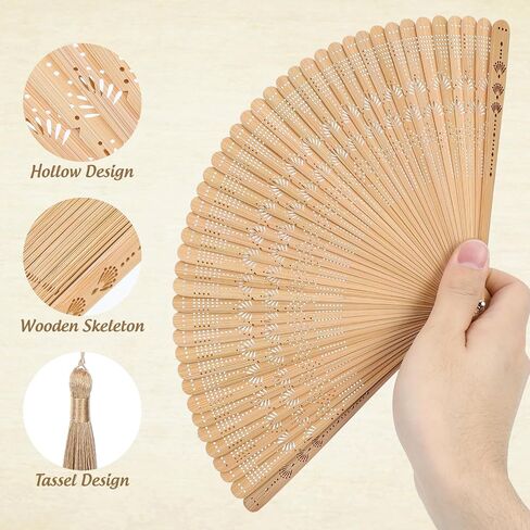 jojofuny Bamboo Hand Fan Foldable, 12.5 Inch Vintage Chinese Folding Style with Tassel, Portable Wooden Handheld Accessory, Summer Wedding Party Dance Church Decor, Brown in Kuwait