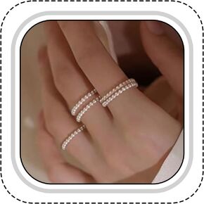5 Pcs Faux Pearl Stretch Rings for Women, Beaded Stackable Adjustable Dainty Handmade Jewelry Band Ring in Saudi Arabia