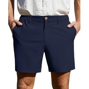 Men's Casual Shorts 5" Flat Front Shorts Lightweight Golf Shorts Elastic Waist Shorts with Zipper Pockets in Saudi Arabia
