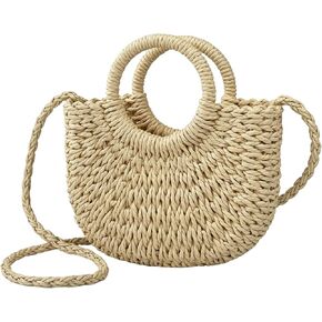 Straw Crossbody Bags for Women, Handwoven Beach Tote with Top Handle, Drawstring Closure Summer Purse in Saudi Arabia
