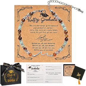 2026 Graduation Gift for Her, Stainless Steel Wave Bracelet with 4mm Natural Stones, Graduation Bracelets for Women with Graduation Cap Box, Inspirational Cards, Tassel & Gift Bag for Women Girls Graduation Gifts in Saudi Arabia
