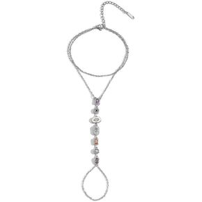 Gold Silver Hand Chain Bracelets for Women Trendy, Dainty Hand Chains Stackable Finger Ring Bracelet, Colorful CZ Layered Link Bracelets Jewelry Gifts in Saudi Arabia