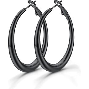 KeyStyle Chunky Hoop Earrings for Women, Large Silver Stainless Steel Hoops Earring Lightweight Loops, 14K Gold Thick Hypoallergenic Circle Ear Comfort Hoop Jewelry(40/60/80mm) in Saudi Arabia