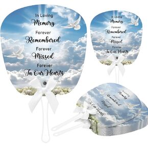 50 Pcs Funeral Favors for Guests Memorial Fans with Handles Bows Celebration of Life Gifts for Summer Sympathy Funeral Return Souvenirs Decorations in Kuwait
