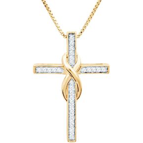 Diamond Cross Necklace Infinity 1/10 CTTW Sterling Silver - 18 Inch Chain in Saudi Arabia