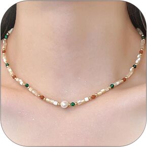 Colorful Necklace for Women Trendy Beaded Chain with Natural Freshwater Pearl Stone Necklaces Summer Beach Choker Jewelry Gift in Kuwait
