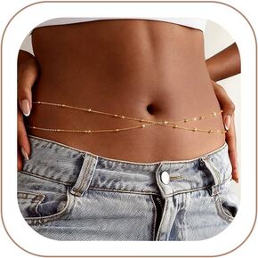 14K Gold Plated Waist Chain for Women - Gold Belly Body Chain Layered Waist Beads Chain Belt Beach Summer Jewelry Accessories for Women in Saudi Arabia
