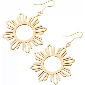 Philippine Araw Full Sun Outline Dangle Earrings, Modern Filipino Sun Design, Lightweight Statement Earrings with 4.5 cm Drop in Saudi Arabia