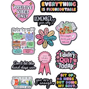 Inspirational Enamel Pins Set, 12 Piece Positive Affirmation Lapel Pins for Backpacks, Jackets and Lanyards, Cute Motivational Gift for Women, Teens, Friends, Teachers in Kuwait