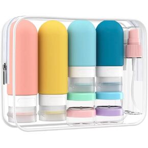 17 Pack Travel Bottles for Toiletries, TSA Approved Leak Proof Silicone Travel Containers for Toiletries with Label-Dopamine Color in Saudi Arabia