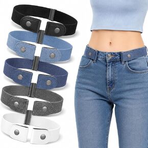 5 Pcs No Buckle Belts for Women, Elastic Belts for Women, Invisible Stretch Buckleless Waist Belts, Adjustable No Buckle Belt Set for Jeans Pants Dresses in Saudi Arabia