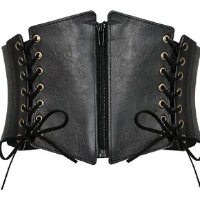 Black Underbust Corset Belt for Women –Elastic Waist Cincher for Renaissance, Pirate & Catwoman Costumes | PU_ Leather Half Corset | 24-32 Inch Waist in Saudi Arabia