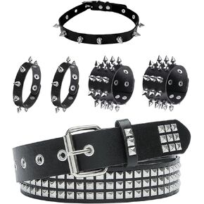 YMO Black Studded Belt, Spiked Choker and Spiked Bracelets Emo Belt Spike Bracelet Punk Rock Rivet Studded Bracelets Grunge Punk Accessories for Women Men in Kuwait