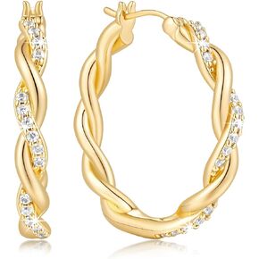 Gold Hoop Earrings 14K Gold Earrings for Women Gold Hoop Earrings for Women Hoops Gentle Charm of Romantic Woven Shape with Cubic Zirconia Hoops Earring for Womens 29mm in Saudi Arabia