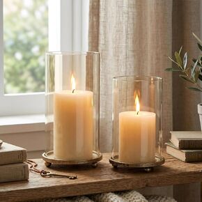 Hurricane Candle Holders Set of 2 - Pillar Candle Stands with Glass Sleeves for Fireplace Mantel & Dining Table Centerpiece Decor (Gold) in Saudi Arabia