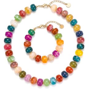 Gmai Chunky Bead Necklace and Bracelet Set for Women Boho Big Bead Statement Necklace Adjustable Fashion Trendy Summer Necklaces Jewelry Gift Set in Saudi Arabia