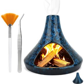 Palo Santo Chimney,Palo Santo Holder Ceramic Aroma Holder Incense Holder for Sticks Sage Cones Blue Incense Burner Ceramic Mini Chimney for Meditation Yoga, Ash Catcher Room Home Decor (Blue-A) in Saudi Arabia
