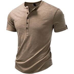 Button Henley T-Shirts for Men Casual Tee Short Sleeve Workout Muscle Fitted Tops Summer Plain Pullover Tees in Kuwait