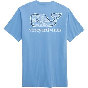 تي شيرت Vineyard Vines الرجالي من Tiki Woodblock بحشوة زهور الحوت وأكمام قصيرة للجيب in Kuwait