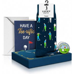 HAPPYPOP Golf Gift Set for Men - Golf Socks, Hat Clip with Ball Marker, Greeting Card for Dad, Husband, and Golfers for Father's Day, Christmas & Birthday in Saudi Arabia