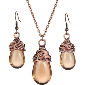 Necklace and Earring Set Boho Jewelry Sets for Women Bohemian Necklace Brown Earrings Women's Fashion Jewelry Water Drop Pendant Party in Kuwait