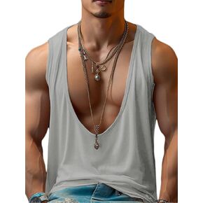 Men's Deep V Neck Tank Tops Solid Sleeveless Casual Gym Sports Loose Fit T Shirts Vacation Workout Basic Tees in Saudi Arabia